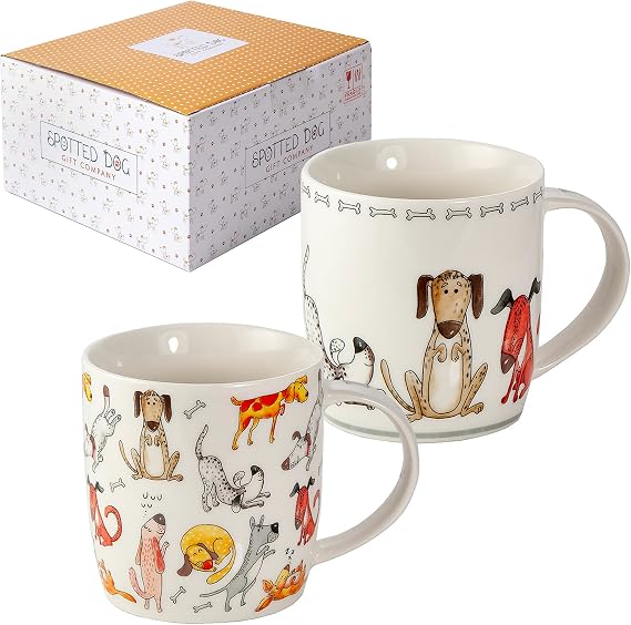 SPOTTED DOG GIFT COMPANY Dog Mugs Set of 2 – 350ml Ceramic China Coffee Mugs & Tea Cups - Funny Cute Dogs Themed | Dog Lover Gifts & Presents for Women, Men & Kids