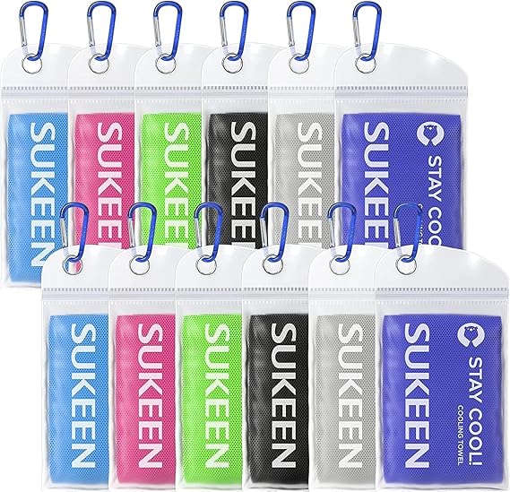 Sukeen 12 Pack Cooling Towels (40"x12") for Neck and Face, Soft Breathable Cooling Neck Wraps, Ice Towel for Hot Weather, Sweat Towel for Yoga, Sports, Golf, Gym, Camping, Running, Fitness, Workout