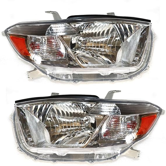 Front Halogen Headlights Assembly Left+Right Side for 2008-2010 Toyota Highlander Halogen Headlight Models Only w/oLED DRL Head Lights Direct Replacement Headlamps Assy Set (A Pair (Headlights))