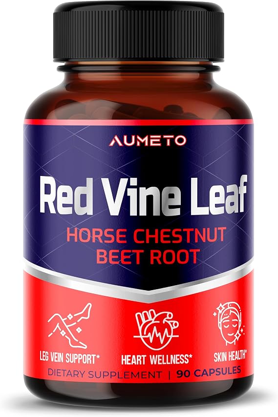 Red Vine Leaf Supplement with Horse Chestnut, Beetroot, Ginger - Natural Support for Vein Strength and Circulation Wellness (90 Count (Pack of 1))