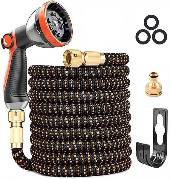 Yofidra Expandable Hose Pipe 50FT, Garden Hose with 10-Pattern Spray Nozzle | Metal Connectors, Flexible Water Hose Lightweight, Extendable Hosepipe for Garden, Watering, Washing, Cleaning(3X,16.7-50ft)