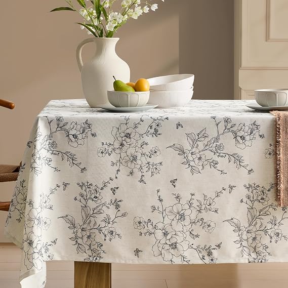 Farmhouse Black Floral Table Cloth for Rectangle Table Linen Table Cloth