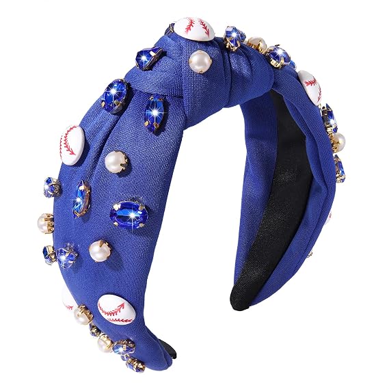 Baseball Knotted Headband for Women Sparkle Crystal Baseball Charm Headband Game Day Top Knot Hairband Baseball Mom Accessories Gift for Sports Fans