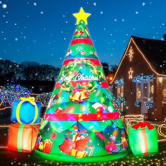 zukakii 6.8FT Christmas Inflatables Tree Built-in 360 Rotating Colorful LEDs Christmas Decoration Outdoor Blow up Yard Decorations for Xmas Party Holiday Indoor