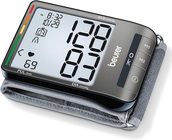Beurer BC81 Wrist Blood Pressure Monitor XL Display, Arrhythmia Detection, 120 Memory Sets XL Blood Pressure Cuff Wrist for Home Use, Automatic Blood Pressure Machine with Storage Case, Batteries