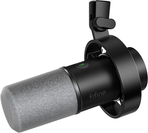FIFINE Dynamic Microphone, XLR/USB for Podcast Recording, PC Microphone for Voice Broadcast, Metal Studio Mic with Mute, Headphone Jack, Volume Control, Amplitank