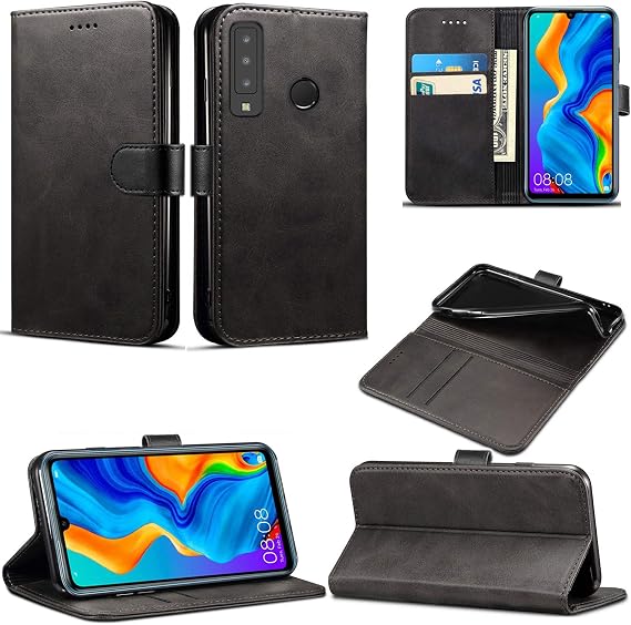 Huawei P30 Lite Case, Leather Wallet with Flip Cover, Credit Card Pockets and Stand Compatible with Huawei P30 Lite (Black)