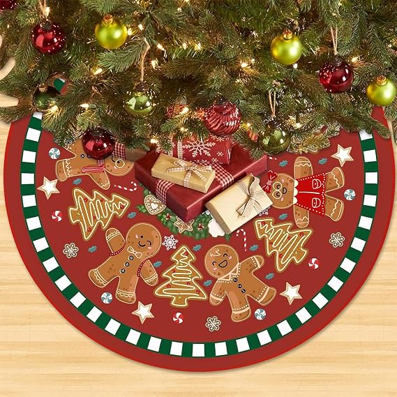 Gingerbread Man Christmas Tree Skirt, 90cm Large Xmas Tree Skirt, Adorable Xmas Tree Mat, Xmas Tree Skirts, Xmas Tree Base Cover, Christmas Tree Matsm for New Year Holiday