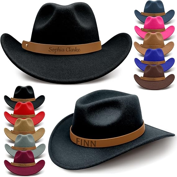 Custom Cowboy Hats for Women Men Personalized Western Cowboy Hat with Name Leather Hatband for Toddler Adult