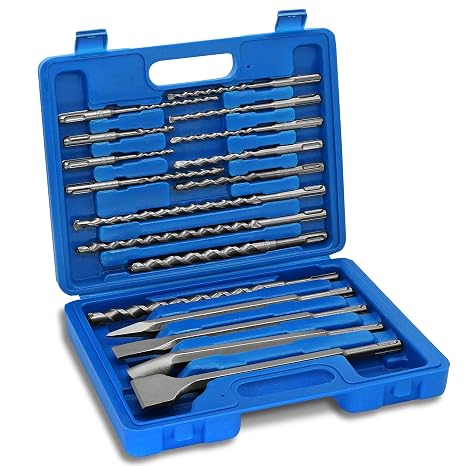 BeHappy 17Pcs SDS Plus Rotary Hammer Drill Bit Set,Concrete Drill Bit Kit with Carbide-Tipped Masonry Drill Bits and Chisels for Concrete, Stone, Brick, with Storage Case