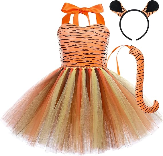 FYMNSI Toddler Kids Girls Jungle Safari Animals Costume Party Dress up Ears Headband Tail Set Halloween Cosplay Photo Shoot