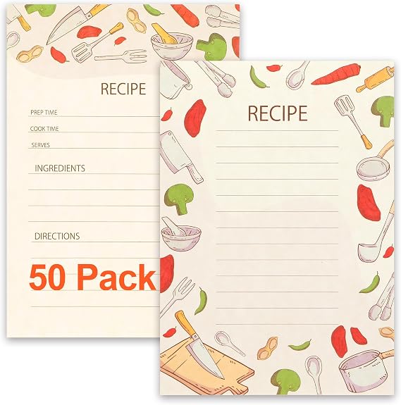 Toplive 50 Pack Double-Sided Recipe Cards, 4x6 in, Kitchen, Blank Recipe Cards, Thick Cardstock for Gifting