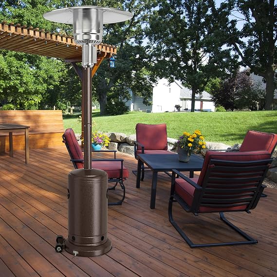 COSTWAY Patio Heater, 47476 BTU Propane Heater with Stainless Steel Burner and Wheels, Standing Portable Outdoor Heater for Patio, Garden, Backyard, Porch (Bronze)