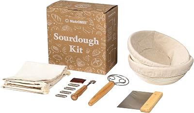 NutriMill Sourdough Bread Proofing Starter Set Kit with 9 Banneton Baskets