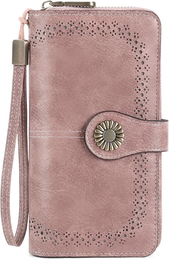 SENDEFN Wallet for Women RFID Blocking Leather Clutch Long Purse Large Capacity Credit Card Holder Wristlet