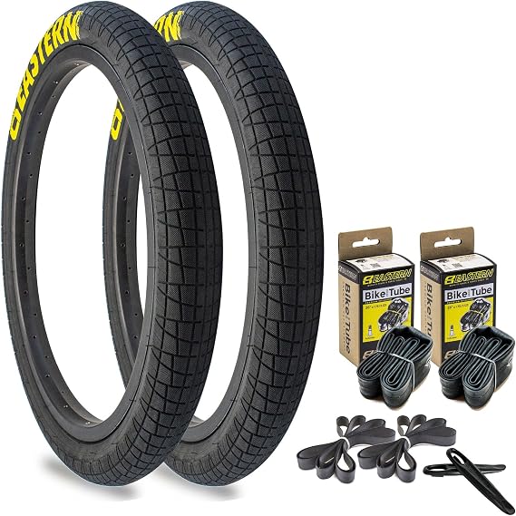Eastern Bikes Throttle 20 inch BMX Tires Available with or Without Tubes, 2.2, 2.3 and 2.4 Inch Widths, White or Yellow Logo.