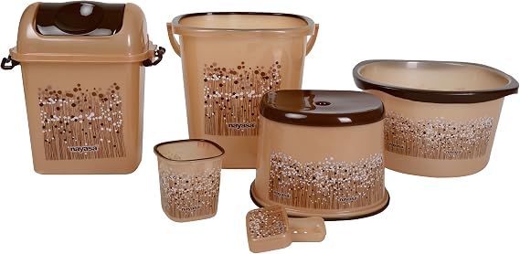 Nayasa Plastic Bathroom Set -Brown - 6 Piece