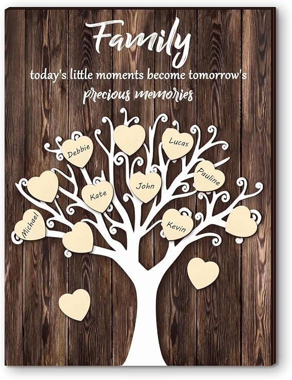 Yookeer Family Tree Wall Decor Gift with 25 Wood Hearts Wooden Sign