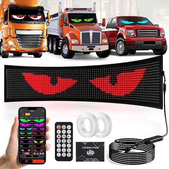 LED Devil Eyes Light for Windshield 35.35x7.56 inch, DIY Programmable Led Eyes for Car Truck, Windshield Eyes Animated Led Flexible Smart Colorful Eye Lamp Soft Screen for Car Windows