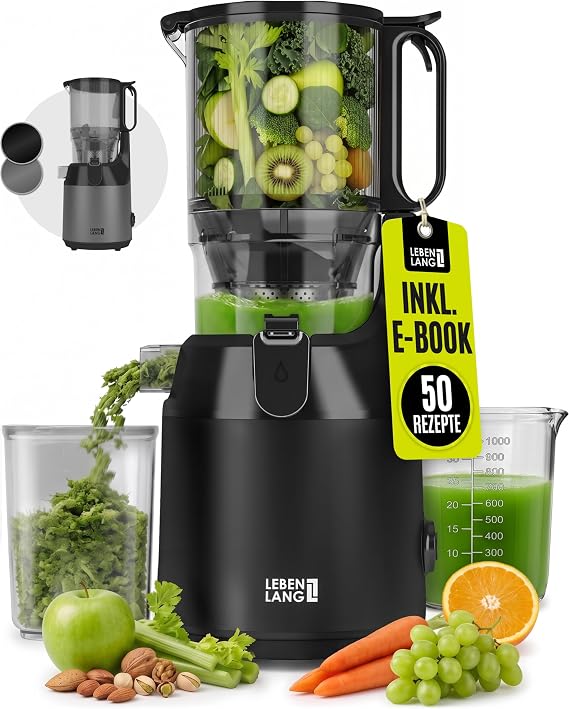 LEBENLANG Slow Juicer - Includes Recipe Book and Large 130 mm Opening