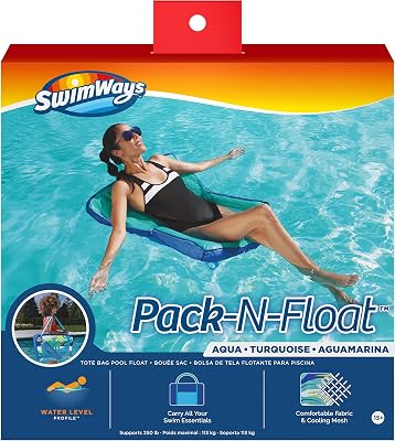 SwimWays Pack-N-Float 2-in-1 Pool Chair and Tote Bag, Blue Palm