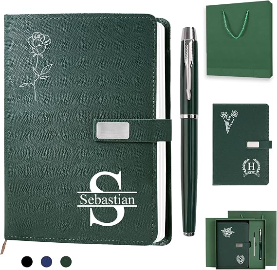 Personalised A5 Notebook with Pen, Custom Faux Leather Diary Gift Set