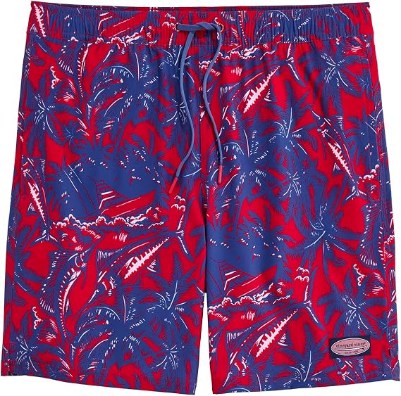 vineyard vines 7 Inch Printed Chappy Swim Trunks, Red, M