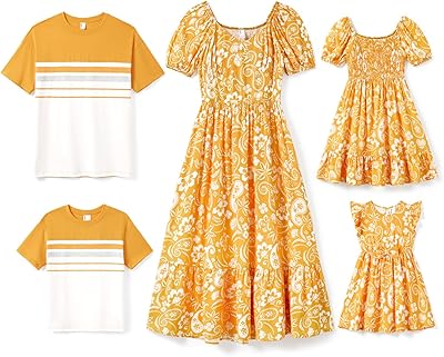 PATPAT Family Matching Summer Outfits, Mommy and Me Matching Shirts Dresses Paisley Print Matching Dresses for Family