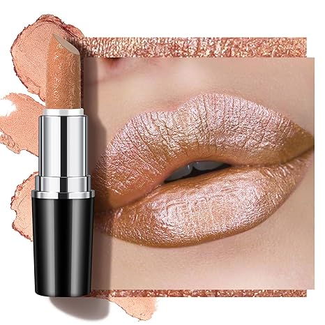 Glitter Lipstick Metallic Shiny Glossy Shimmer Lipstick Silky Velvet Long-Lasting Moisturising Vegan Lip Gloss Women Girls Makeup (#10 SAHARA GOLD)