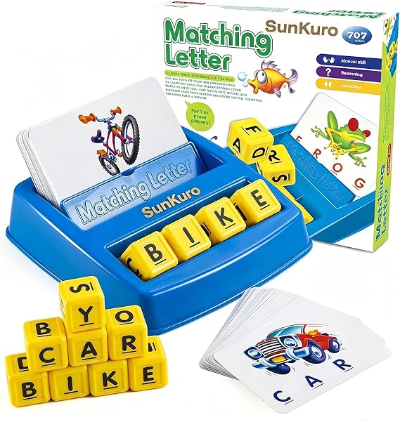 Learning Games for Kids Ages 3-8, Matching Letter Game for Kids Toys Ages 3-8 Educational Toys for 3-8 Year Olds Boys Girls Alphabet Puzzle Birthday Easter Gifts for 3-8 Year Old Boys Girls (Blue)