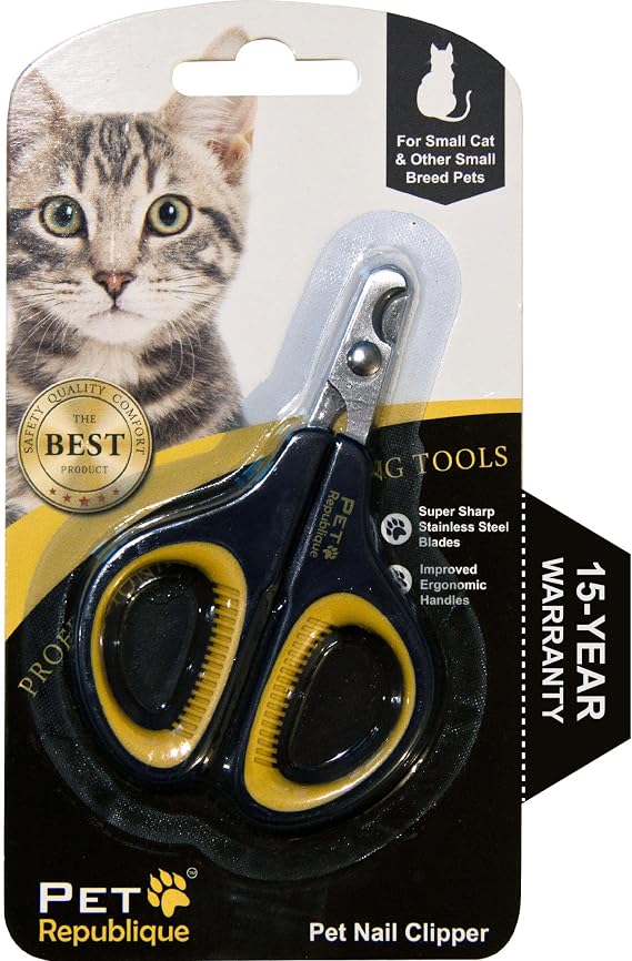 Cat Nail Clippers by Pet Republique Professional Stainless-Steel Nail Clipper for Cats, Kittens, Hamster, Rabbits, Birds, Small Breed Animals Claw Trimmer (Black+Yellow)