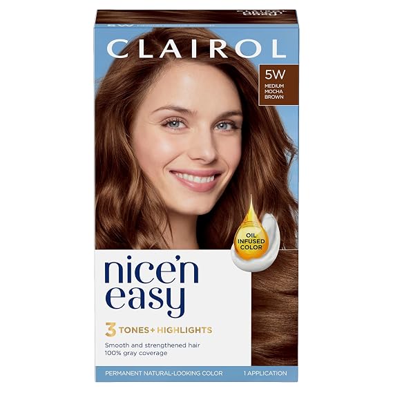 Clairol Nice'n Easy Permanent Hair Dye, 5W Medium Mocha Brown Hair Color, Pack of 1