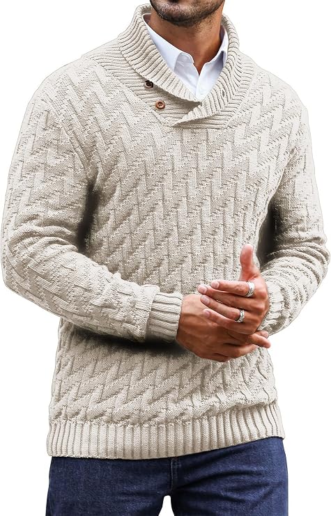 Zaitun Mens Knitted Jumper Button Turtle Neck Tops for Men Warm Long Sleeve Sweater Casual Winter Pullover