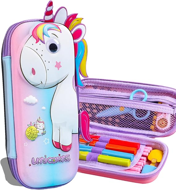 Pencil Case for Girls and Boys Cute Pencil Case for Kids 3D Eva Pen Holder with Large Capacity School Supplies for Kids Back to School Gifts (Pink Unicorn)
