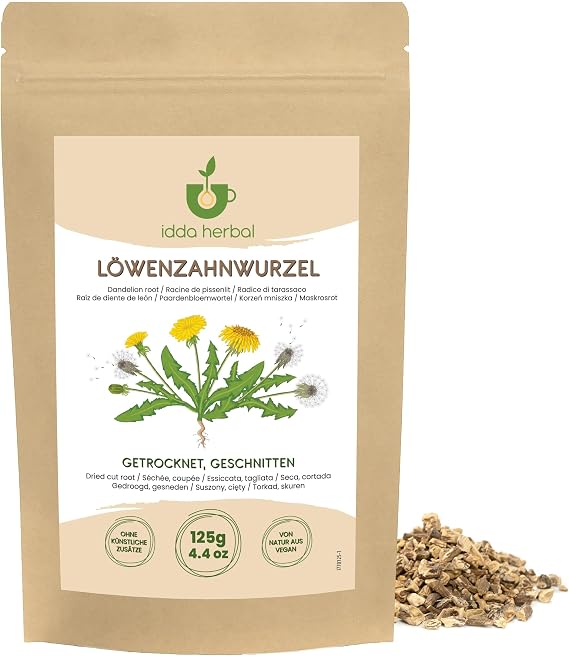 IDDA Herbal Dandelion Root Tea 125g 4.4 oz, Dried and Cut Dandelion Root Pieces, Loose Tea