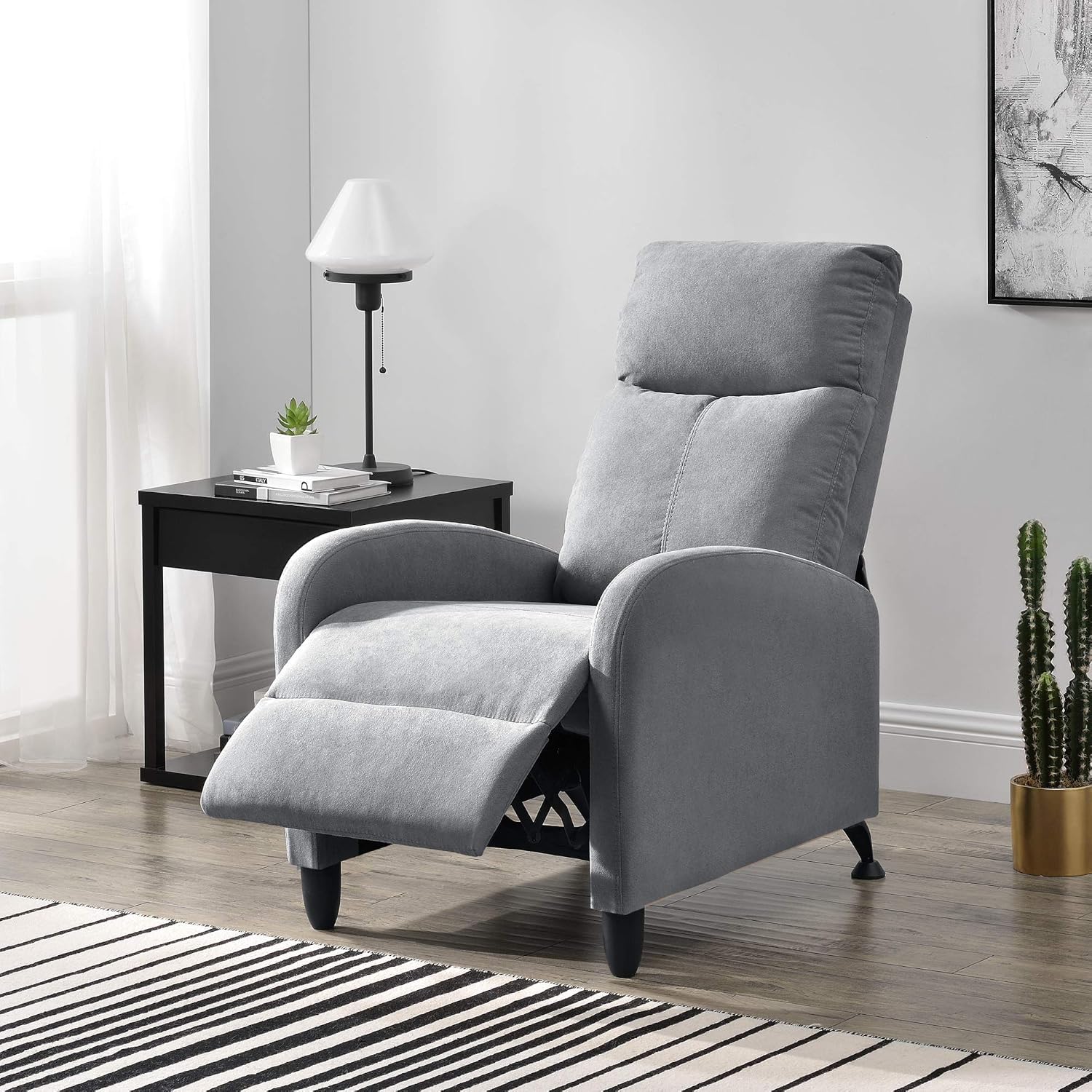 en.casa] Bregenz Upholstered Recliner Chair 102 x 60 x 92 cm Recliner Chair TV Chair with Adjustable Backrest TV Chair Made of Faux Leather or Textile