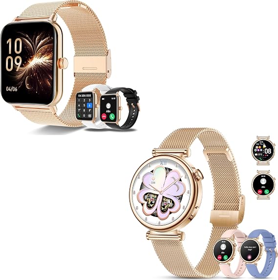 x2 Smart Watch for Women, 1.83" HD&1.27" HD with Calls and Messages/Heart Rate/Sleep/Female Cycle,Fitness Tracker Smartwatch for Android/iOS Compatible,Silver & Gold