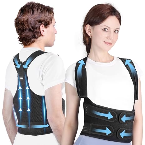 Back Posture Corrector for Men and Women - Adjustable Back Brace Lumbar Support Shoulder Straightener Belt Relief Pain from Upper Back Shoulders Neck - Clavicle Hunchback Support (Black, L)