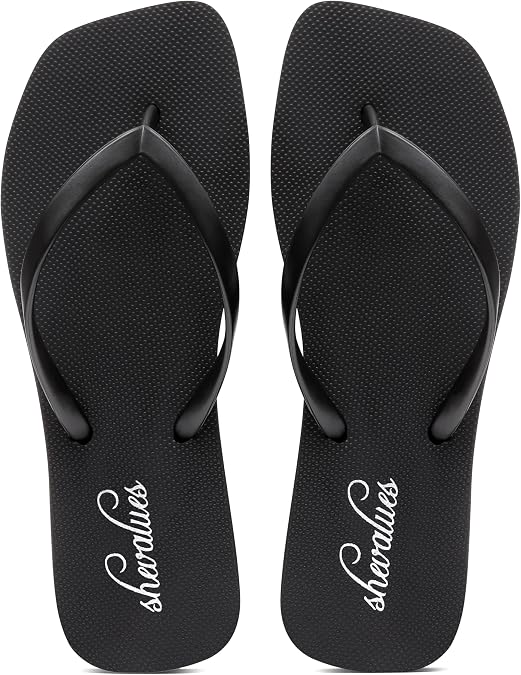 shevalues Slim Square Toe Flip Flops with Comfortable Yoga Mat for Women