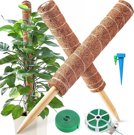 Moss Pole,2PCS/4PCS Plant Supports for Indoor Plants, Coir Totem Moss Pole for Monstera Support Cheese Plant Sticks Support with 20M Plant Cable Ties and Mini Gardening Tools Set (2PCS)