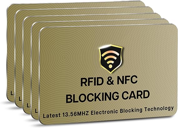 SAITECH IT RFID Blocking Card, 5 Pack Premium Contactless NFC Debit Credit Card Passport Shield Protector Blocker Set for Men & Women, Smart Slim Design Perfectly for Wallet/Purse - Golden