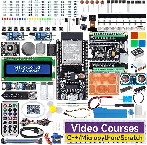 SunFounder ESP32 Ultimate Starter Kit (Compatible with Arduino) ESP32CAM, RoHS Compliant, Python C Scratch, Video Courses, IoT for Beginners Engineers, ESP32 Board