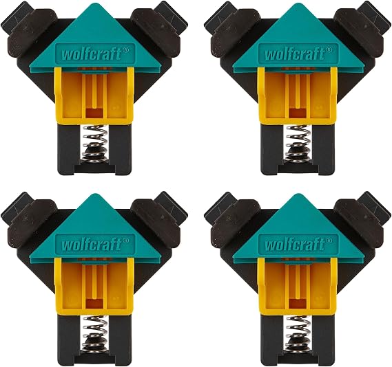 wolfcraft Corner Clamps Set of 4 - ES 22 Right Angle Woodworking Clamps | Adjustable 90 degree clamping aid for 10-22 mm boards, ideal for glueing and screwing furniture corners. 8626000