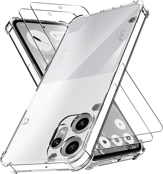 Anoowkoa SOFT Silicone TPU Case Nothing CMF Phone 2 Pro Phone Case Clear+2 Pack Screen Protectors Tempered Glass Film Protective Bumper Cover Transparent Shock Absorption
