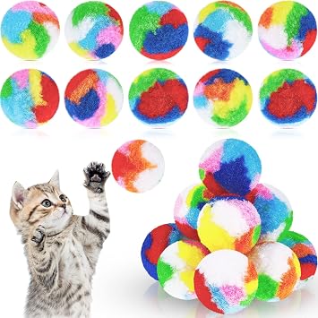 Deekin 20 Pcs Cat Pom Pom Balls Toy Kitty Yarn Puffs Assorted Color Small Plush Soft Balls Fuzzy Kitty Toy for Pet Cat 1.6 Inch in Diameter