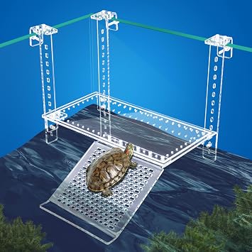 Turtle Docks Large Adjustable Turtle Basking Platform for Aquatic Turtles, Design for Tanks 0.3"-2" Thick, Stable Construction,Slip-Resistant Ramp,Adjustable Ramp Direction 13 x 6.9