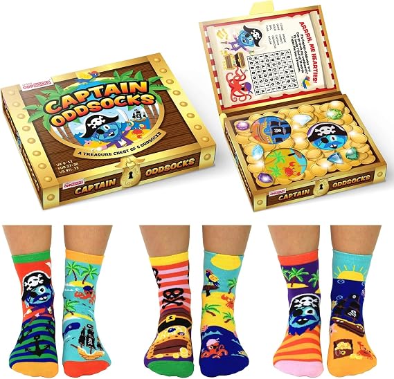 United Oddsocks 'Captain' 6 Oddly Coordinated Novelty Pirate Kids Socks Boys US 9.5-13