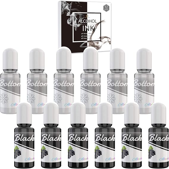 White & Black Alcohol Ink Set - 4 Ounce White and Black Alcohol-Based Inks for Adult Hobby, Resin Petri Dish Making, Epoxy Resin Crafts, Yupo Paper - Alcohol Paint Color Dye for Resin Art, Tumbler