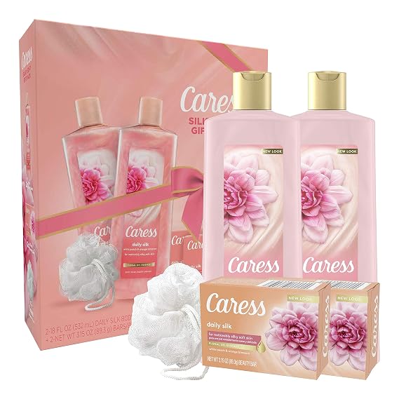 Caress Daily Silk Bar Soap & Hydrating Body Wash Gift, 4 count