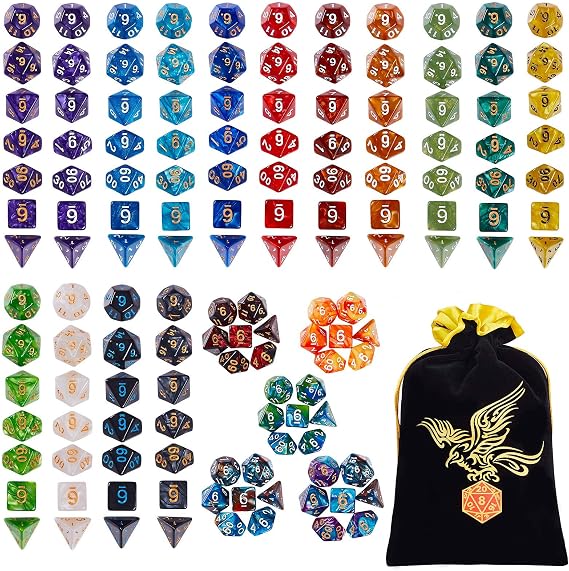 QMAY Polyhedral Dice 20 x 7 (140 pieces) Double Colours Table Game Dice for Dungeons and Dragons Pathfinder DND RPG MTG Table Games Dice D20 D12 D10